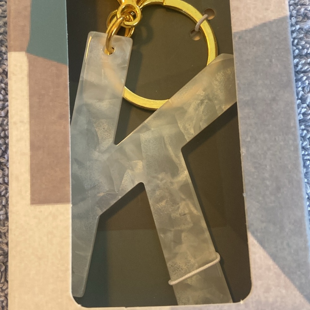 NWT NIB initial K keychain with key ring and latch